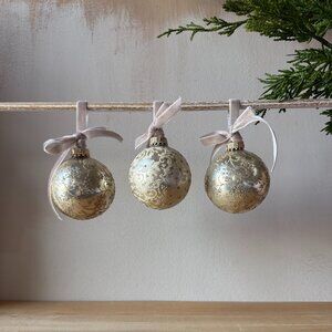 Vintage Champagne & Gold Glass Christmas Ornaments - Neutral Holiday Decor